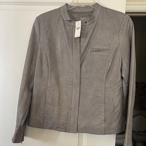 Grey leather jacket new with tag. Great for your spring wardrobe.